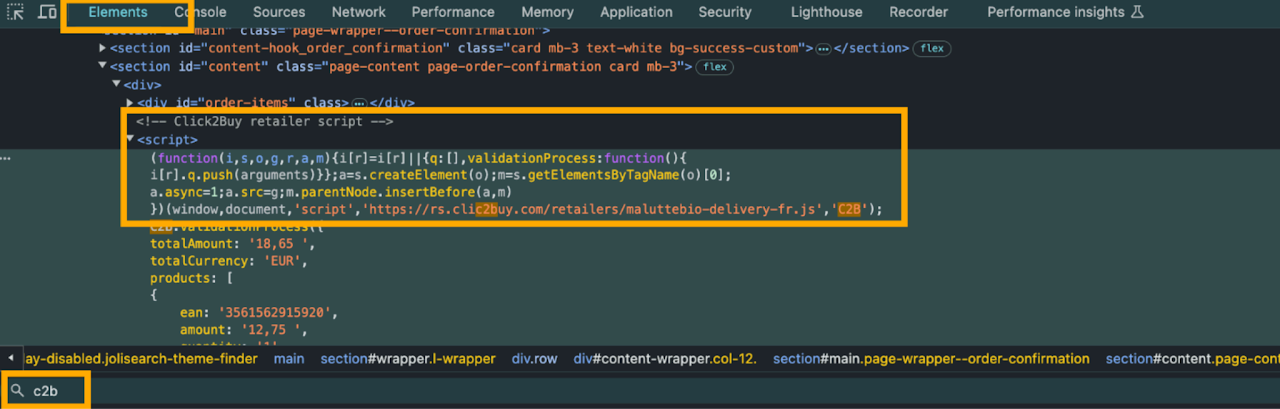 Inspect element c2b tag